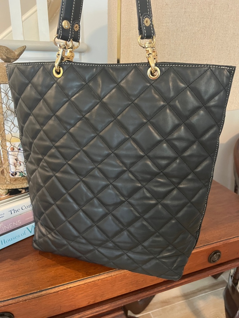J. McLaughlin Aken Black Quilted Shopper‎ Tote - Picture 3 of 11